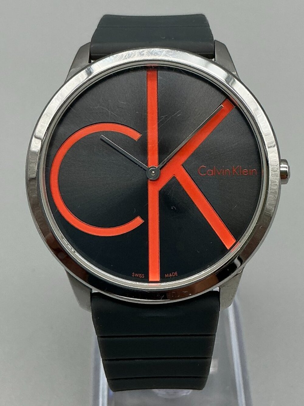 Calvin Klein Minimal Unisex 40mm Silver Tone Black Red Dial Stainless Steel Case